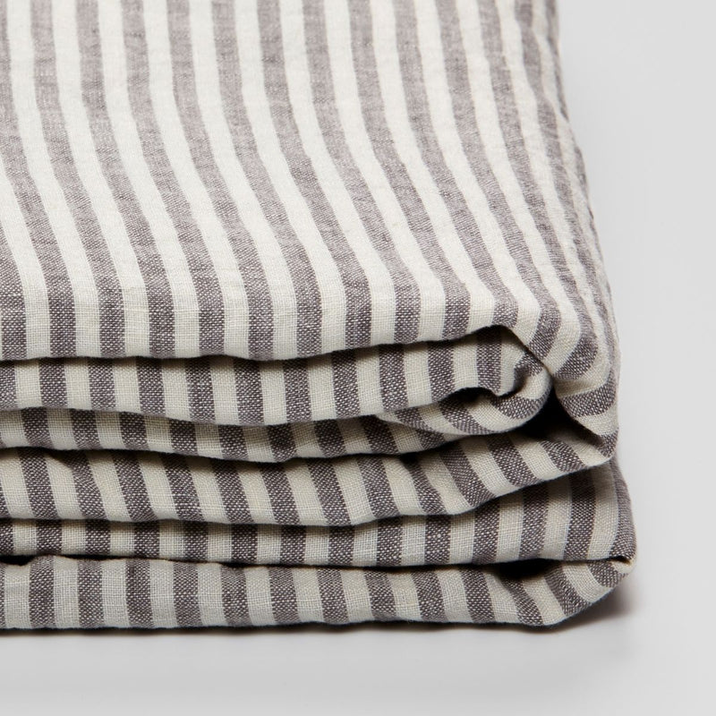 100% Linen Flat Sheet in Grey & White Stripe
