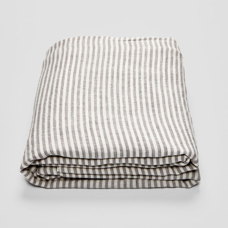 100% Linen Flat Sheet in Grey & White Stripe