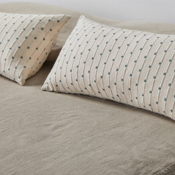 100% Organic Textured Cotton Rectangle Cushion Cover in Off White with Lake