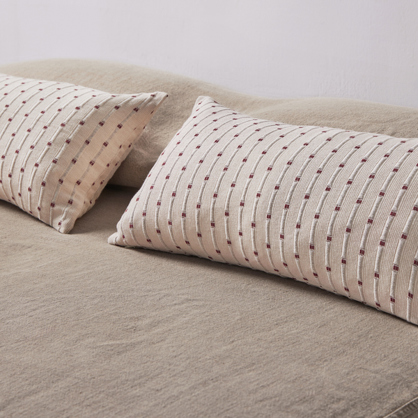 100% Organic Textured Cotton Rectangle Cushion Cover in Off White with Umber