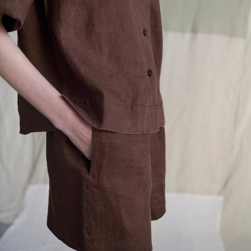 100% Linen Sleepwear Set in Cocoa - Womens