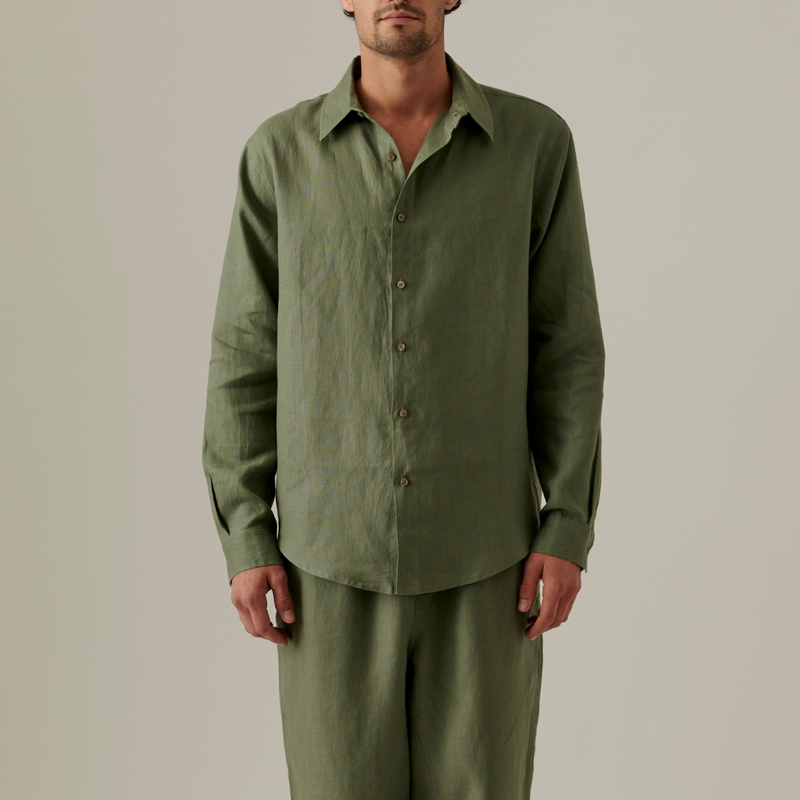 100% Linen Shirt in Khaki - Mens