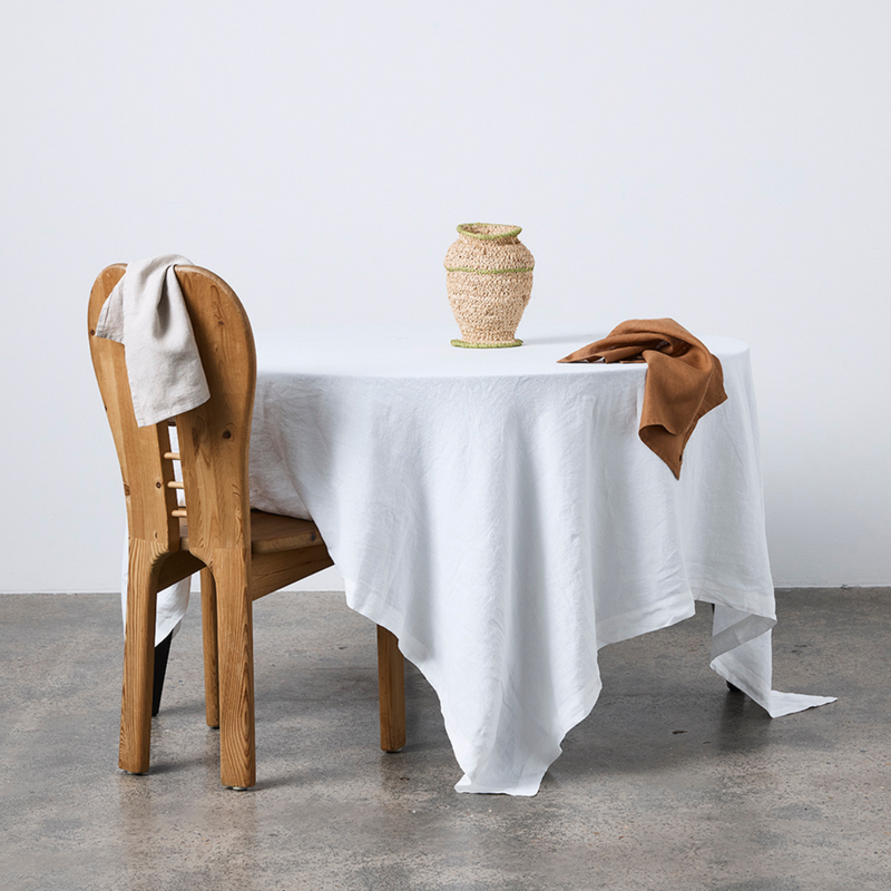 100% Linen Table Cloth In White