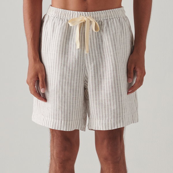 100% Linen Shorts in Grey & White Stripe - Mens