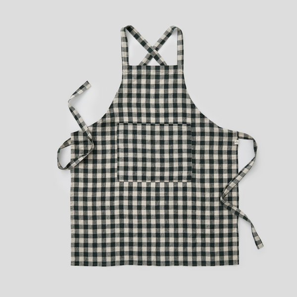 100% Linen Apron in Pine Gingham