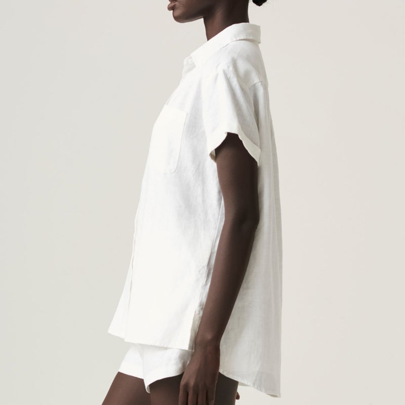 100% Linen Short Sleeve Shirt in White