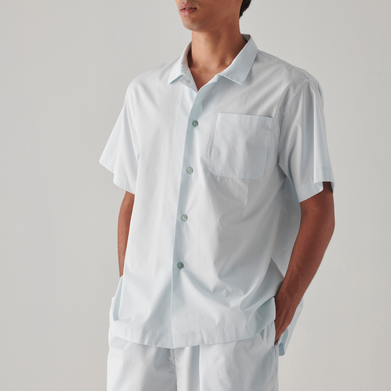 100% Organic Cotton Short Sleeve Shirt in Powder Blue - Mens