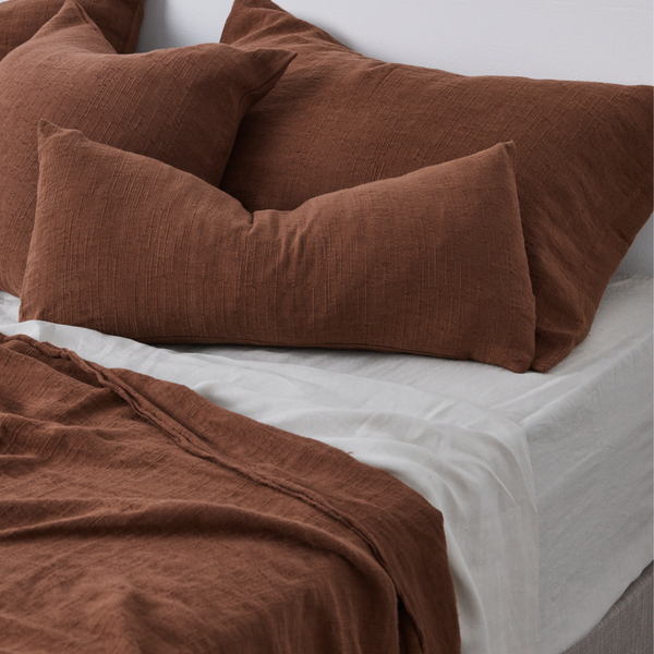 Hemp, Linen & Cotton Cushion in Walnut - Rectangle