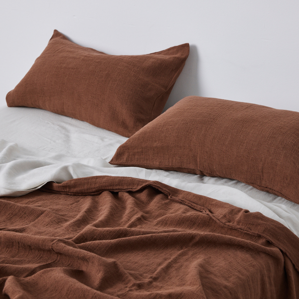 Hemp, Linen & Cotton Pillowslip Set in Walnut