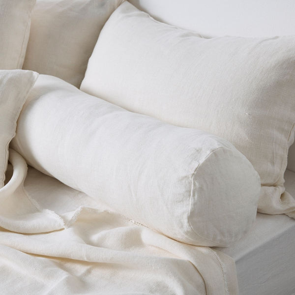Heavy Linen Bolster Cushion Cover in White