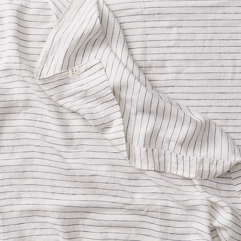 100% Linen Flat Sheet in Pinstripe Navy