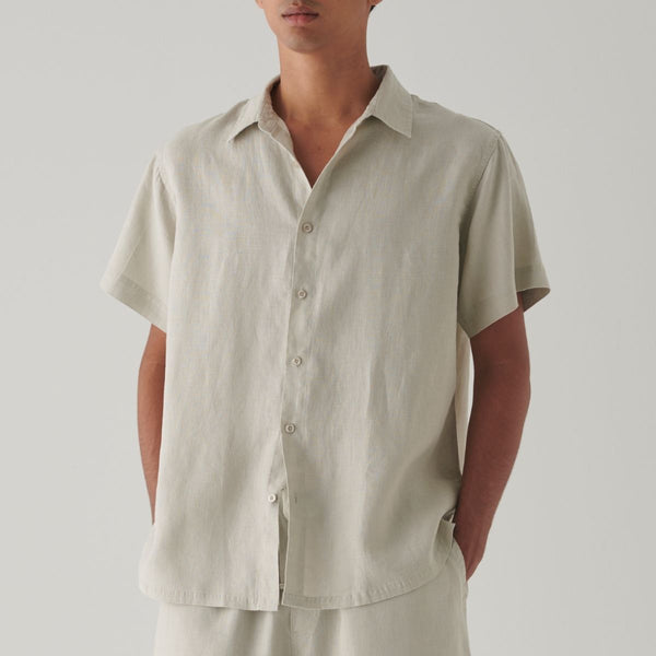 100% Linen Short Sleeve Shirt in Dove Grey - Mens