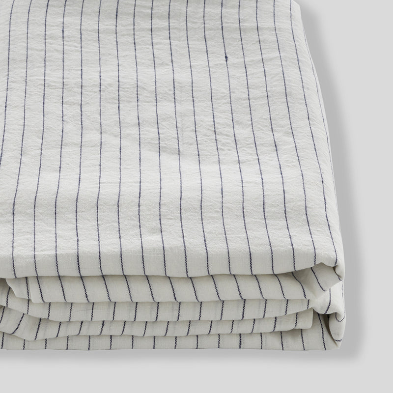 100% Linen Flat Sheet in Pinstripe Navy