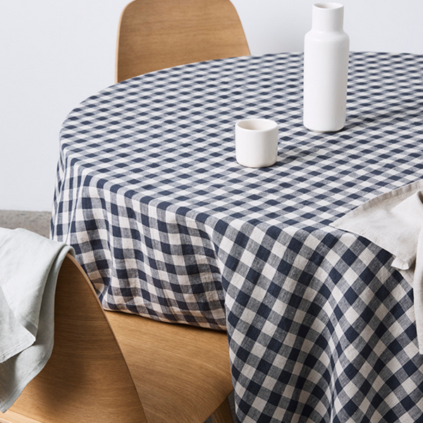 100% Linen Table Cloth in Navy Gingham