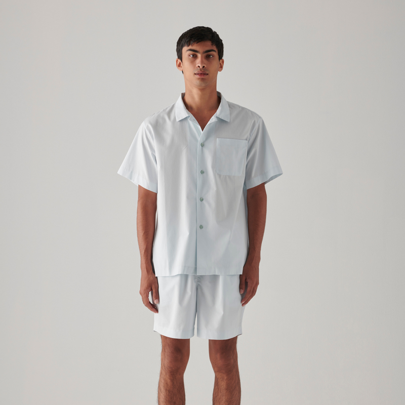 100% Organic Cotton Short Sleeve Shirt in Powder Blue - Mens