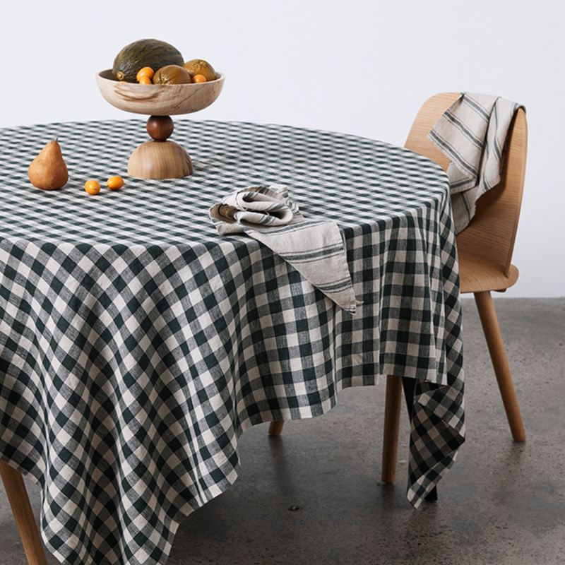 100% Linen Table Cloth in Pine Gingham