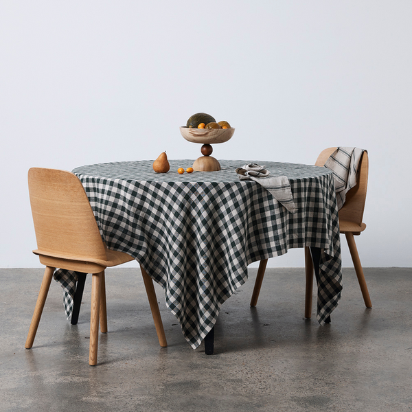 100% Linen Table Cloth in Pine Gingham